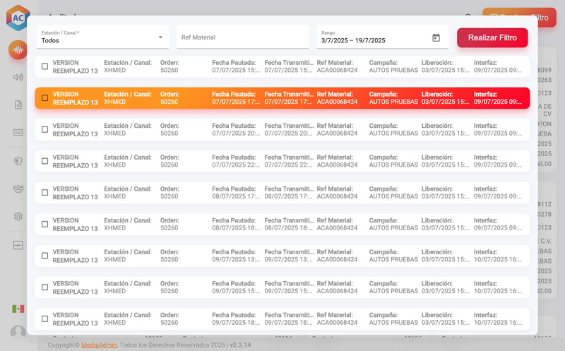 Registro de Ordenes en MediaAdmin®